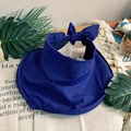 Navy blue sun visor hat for women with a large bow detail and protective curved brim - Sun Hat Royal Blue