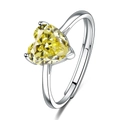 Elegante anillo ajustable de plata con una gran circona amarilla facetada en forma de corazón - Anillo / Circonita Amarilla