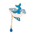 Blue and white whale enamel brooch pin with clouds, gold chain and star charms - Blue Whale Star and Moon Chain Style (C2361-3)