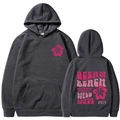Women's dark gray drawstring hoodie featuring California surf retro back print detail - S / Dark Gray (Pink Print)