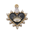 Black evil eye heart pendant in gold frame with sparkling cubic zirconia for DIY jewelry - Black Stone Heart Eye