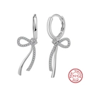 Minimalist S925 sterling silver bow earrings with pavé cubic zirconia in silver finish - Pavé Bow Hoop SE408-P / Silver