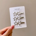 Three-piece star-shaped silver hair clip set with double hollow pentagram design - Star Design 3-Piece Set - 5.6CM