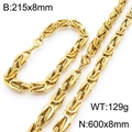 Conjunto de cadena de rey dorada en acero inoxidable con detalles de medidas y peso - Pulsera / Dorado