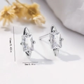 Macro detail of silver stud earrings with zircon dimensions 11mm by 5mm - EH764 Rectangle Zirconia Studs