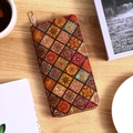 Bohemian mandala wood grain long wallet with artistic colorful patterns and zip closure - Style E
