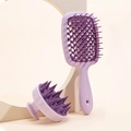 Purple hair care set including a vented detangling brush and scalp massager brush - 2-Piece Set (Vented Brush + Scalp Massager) / Purple