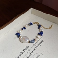 Baroque irregular pearl bracelet with Lapis Lazuli stones and golden metal accents - Lapis Lazuli Baroque Pearl Bracelet