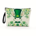 St. Patrick's Day makeup bag with festive clover and bunny print and wrist strap - Bunny With Green Bow And Festive Floral Elements (Style 4)