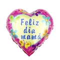 Heart-shaped pink and yellow Mother's Day foil balloon with Spanish text and floral design - 18 Inch Rose Yellow Butterfly Floral Heart Happy Mother's Day (TX018)
