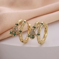 Chic gold-plated snake hoop earrings with green zircon eyes and shimmering white crystals - Green Eye Snake Wrap