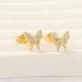 Elegant gold butterfly stud earrings with sparkling white zircon stones in micro-pave setting - Butterfly Design (ER0849-A)