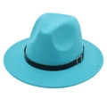 Detalle del sombrero fedora verde azulado con textura de fieltro y banda de cuero - M (56-58cm) / Azul Lago (Banda de Cuero Negro)