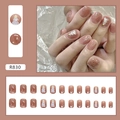 Christmas press-on nails with nude brown base, embossed white trees and snowflakes - R830 Polka Dot Christmas (Glue Type)