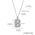 Polished stainless steel necklace featuring letter B pendant with zircon pavé setting - Rp017-b Letter Steel Necklace 40+5cm