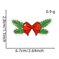 Detailed embroidery of a Christmas bow with green pine needles and size measurements - Christmas Patch 19# (Bow with Pine)