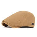 Classic camel ivy cap with waffle knit texture and side metal detail label - Khaki