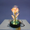 Pink gold foil rose in glass dome with LED string lights on black base ornament - Glitter Pink (Warm Light)