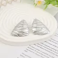 Irregular liquid lava heart earrings in bright silver finish with wavy texture - Silver EH003-1 (Wave Triangle)