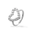 Macro detail of silver ring with heart-shaped faux pearls on a polished metallic band - Platinum Color