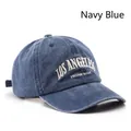 Vintage navy blue washed denim baseball cap with Los Angeles embroidery for men and women - LOS Embroidery / Navy Blue