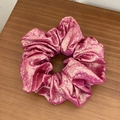 French vintage metallic pink scrunchie with pleated texture on wood background - Large / Gold Thread Rose Pink