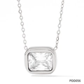 Silver necklace with a large rectangular clear zircon pendant in a bezel setting - Silver White (PDD056)