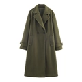 Manteau long en laine vert foncé élégant avec double boutonnage et revers classique chic - Vert Armée