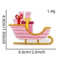 Detailweergave van de roze geborduurde kerstslee-patch met afmetingen en gewicht - Kerstslee 4#