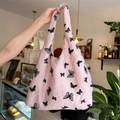 Borsa tote in tela rosa con stampe di farfalle nere da donna per uso quotidiano - Base Viola Piccola Farfalla