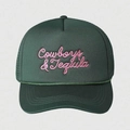 Dark green trucker hat with pink Cowboys & Tequila embroidery and rope detail - One Size / Dark Green/Pink Logo