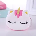 Cute white plush unicorn coin purse with closed eye embroidery and pink mane detail - Rose Red