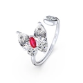 Elegant S925 sterling silver butterfly ring with red gemstone and white zircon stones - Lzr15-p