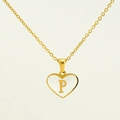 Golden heart pendant necklace with letter P engraving on a delicate cross chain - Letter P