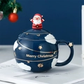 Navy blue Christmas ceramic mug with 3D Santa lid and gold Merry Christmas lettering - Single Mug / Blue