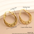 Three-layered golden stainless steel hoop earrings with twist texture and 18k plating - EH04-8 Medium Polished and Twisted / Gold