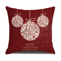 Deep red linen Christmas pillow cover with decorative balls and festive greetings - Dark Red Xmas Ball/22YM13-2