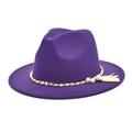 Detail of dark purple wool fedora with gold chain, pearls and tassel decorations - M (56-58cm) / Purple