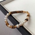 Tiger eye and pearl beaded necklace with golden spacers and lobster clasp - Tiger Eye Pearl Bracelet SL0117