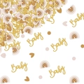 Confeti de Baby Shower boho con letras Baby doradas y decoraciones de mesa de arcoíris - Juego de 60 piezas / Rosa