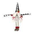 Kerstkabouter gordijnhouder met zwart-wit geruite muts en grijze lange benen - Zwart Wit Ruitjes Stijl (J-JY22)