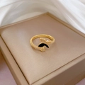 Verstellbarer Schmetterling-Ring in Gold mit schwarzem Emaille und Zirkonia-Besatz - Schmetterling Verstellbarer Stil / Gold mit Schwarz