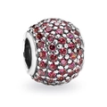 Spherical silver charm bead pavé-set with red rhinestones for charm bracelets - Red/Silver