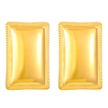 Golden rectangular stud earrings with beaded edge detail and polished metal finish - Rectangular Beaded Relief Studs / 18k Gold Plated Square A-1335