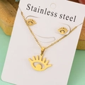 Detail of gold stainless steel eye pendant necklace and stud earrings jewelry set - Eye Design Set
