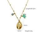 Gold 14K stainless steel necklace with blue gem, dolphin and seashell charms - N4-Conch Dolphin Gem