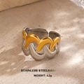Bague bicolore design vague en acier inoxydable doré et argenté au style moderne - Vague de Verrouillage (Style 6)