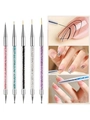 Set de 5 pinceaux nail art double tête avec manches strass et liners fins de manucure - Lot de 5 Pinceaux de Lignes/Dotting Double Extrémité
