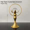 Tall gold crystal ball ornament with leaf-shaped base for luxury home decor - Lotus Crystal Ball - Tall