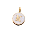 Golden round pendant with letter K embossed on white mother of pearl inlay - Letter K / 22mm (1 Piece/Pack) / Gold